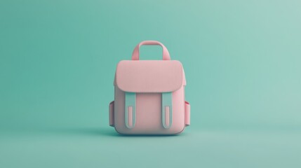 A pink and green backpack is sitting on a green background