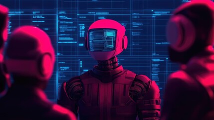 Creative digital hub where teams and AI brainstorm futuristic solutions, combining vision and renewal for strategic growth