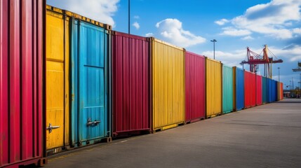 Vibrant shipping containers at a bustling cargo port