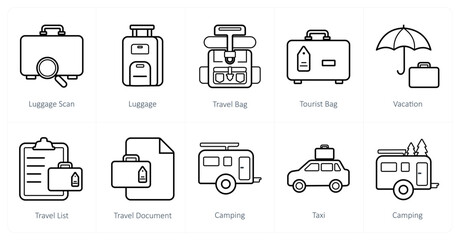 A set of 10 Travel and vacation icons as luggage scan, luggage, travel bag