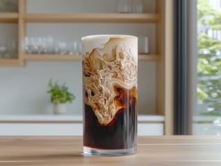 Refreshing Iced Coffee with Milk Swirls in a Glass