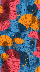 Obraz premium Bright floral pattern with colorful leaves on a blue background.