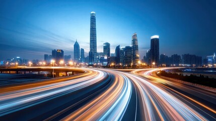 Fototapeta premium Dynamic Night Cityscape with Light Trails