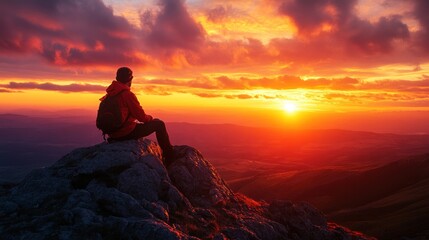 Obraz premium Man Admiring Breathtaking Sunset
