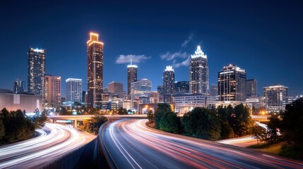 Fototapeta premium Dynamic Night Cityscape with Light Trails