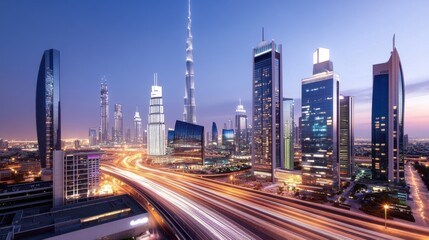 Fototapeta premium Dynamic Cityscape at Night with Bright Lights