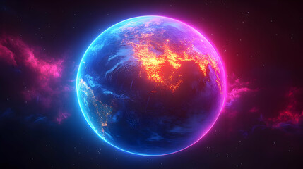 Obraz premium Neon Glow Earth in Space - A Digital Art Exploration