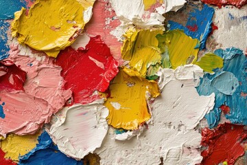 Fototapeta premium Dynamic brushstrokes in primary colors layered on a canvas with texture