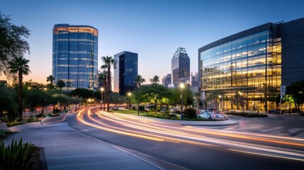 Obraz premium Dynamic Cityscape at Night with Light Trails