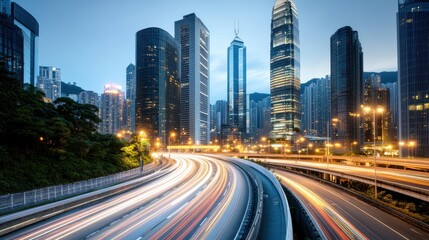 Fototapeta premium Vibrant Cityscape at Night with Light Trails