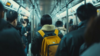 A commuter in a crowded subway, Modern lifestyle theme, Urban scene