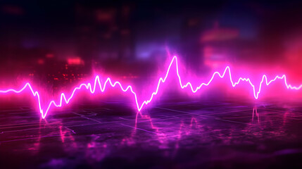 Neon Line Graph Glowing Over a Cityscape in the Night