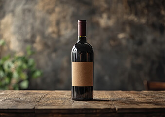 Fototapeta premium Wine Bottle Mockup, high-end and customizable with realistic high-resolution rendering, ideal for branding, packaging design, and elegant presentations, AI Generative