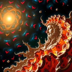 Obraz premium Psychedelic Fractal Mandala Abstract with Cosmic Symmetry and Kaleidoscopic Patterns for Meditation and Altered Consciousness Visualization