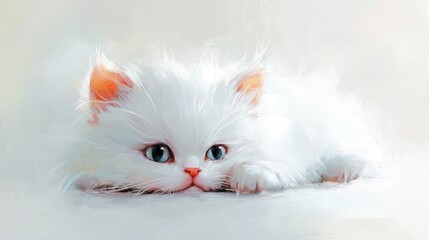 A charming little pastel cat rests on a clean white background, its fluffy coat and playful expression inviting viewers to embrace the joy of feline companionship.