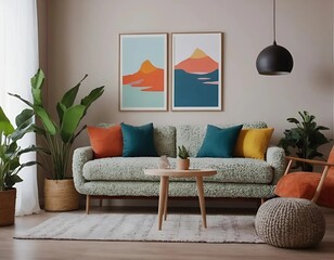 Modern and colorful interior of the living room	
