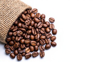 Fototapeta premium A photostock images of a sack filled with coffee beans, isolated on white background, High Quality