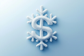 Frozen dollar. American dollar sign in a shape of a snowflake on blue background. Frozen funds and assets, unavailable money. The concept of bankruptcy and capital freezing, deposit risk, sanctions
