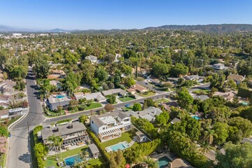 Aerial view of a suburban neighborhood in Los Angeles.