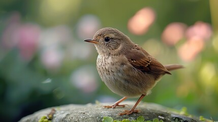 Close-Up of a Small Brown Bird Perched on a Rock