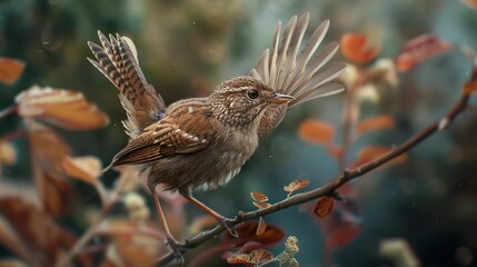 Obraz premium Close-Up of a Brown Bird Perched on a Branch