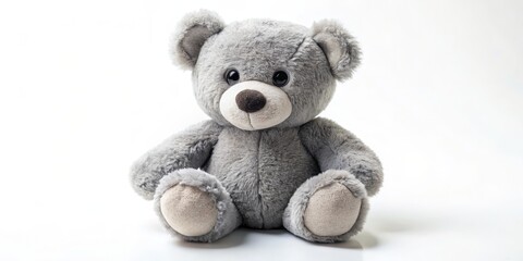 Fototapeta premium Gray Teddy Bear Sitting Isolated On White Background, plush, toy