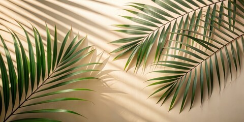 Obraz premium Palm Leaf Shadows on Beige Background, Minimalist, Tropical, Palm Leaf, Beige Background
