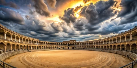 Selbstklebende Fototapeten Spanish Bullfighting Arena Under Dramatic Sky, Spain, Bullfighting, Arena © BrilliantPixels