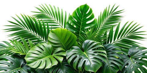 Tropical Leaf Arrangement Palm and Monstera, White Background, Greenery, Nature ,tropical foliage