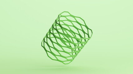 Green bionic grill mesh cylinder tube shape technology design element neutral monochrome soft tones mint green background 3d illustration render