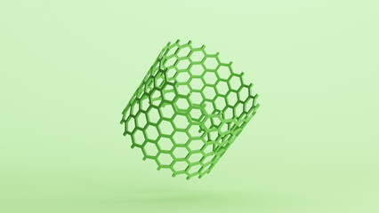Green bionic grill mesh cylinder tube shape technology design element neutral monochrome soft tones mint green background 3d illustration render