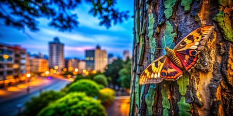 Captivating Moth Resting on a Tree in Urban Exploration Setting