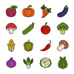 Set of Simple vegetables icon with outline style