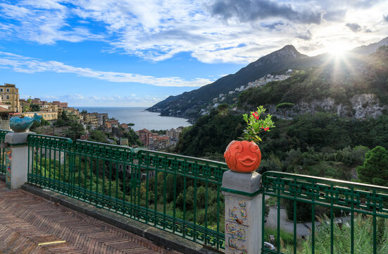 View of the Amalfi Coast from Vietri sul Mare: in the distance the village of Citara perched on the coast.
