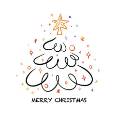 Christmas Tree with Sparkling Doodle  and words Merry Christmas 