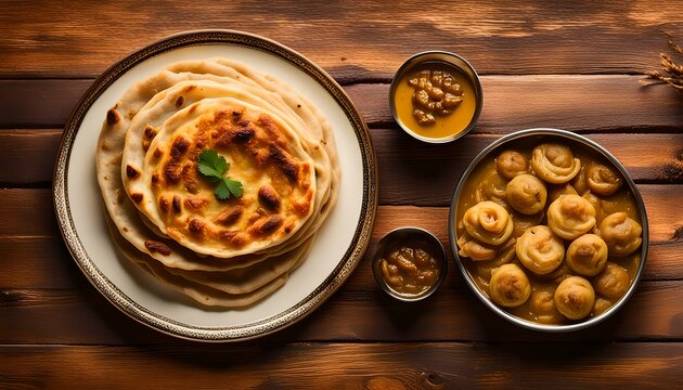 top view of parotta with kurma

