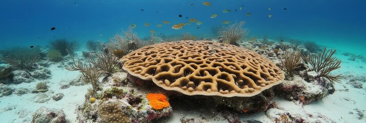 Fototapeta premium Underwater Landscape Colorful Coral Reef, Sponges, Fishes. Paradise of Tropical Ocean