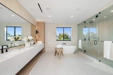 Modern luxury bathroom with minimalist design.