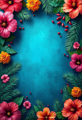 Fototapeta premium National Hispanic Heritage Month festival banner featuring a vibrant tropical flowers pattern