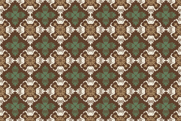 Green damask seamless pattern.  Design for textile, fabric, clothing, wallpaper, wrapping, cushion art ornament and decoration.