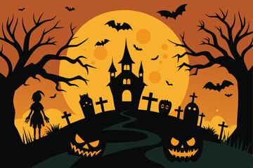 Hunted house and grave Halloween background - Generative AI