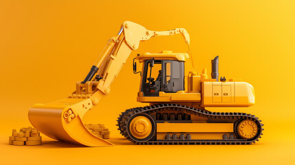 Fototapeta premium Yellow excavator on a yellow background.