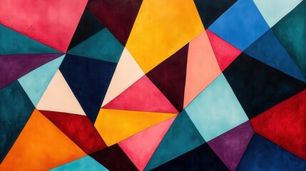 Fototapeta premium Vibrant Geometric Harmony, an energetic composition showcasing a blend of sharp angles and bold hues, creating a striking sense of balance and movement in abstract form.