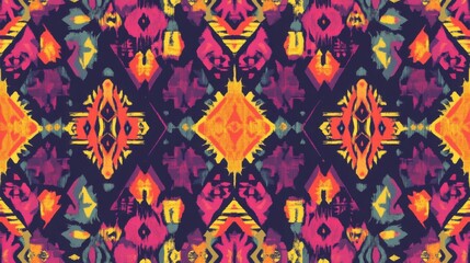 Abstract geometric Thai pattern with vibrant illustrations and symmetrical shapes, Thai textile, seamless modern art,