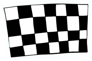 Obraz premium Black and white checkered flag illustration with a wave-like motion, symbolizing racing, victory, and competition. The bold design represents speed, sports events, or finish lines.