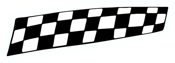 Black and white checkered flag illustration with a wave-like motion, symbolizing racing, victory, and competition. The bold design represents speed, sports events, or finish lines.