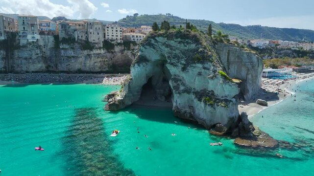 Tropea from a drone, Tyrrhenian Sea, Calabria, Italy, Europe