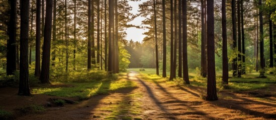Sunbeams Through the Trees in a Forest
