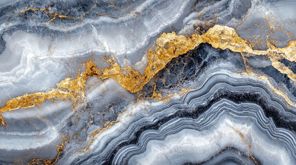 Fototapeta premium Gray and white marble texture with golden veins