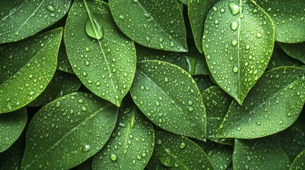 Obraz premium Close-up of Dew-Covered Green Leaves